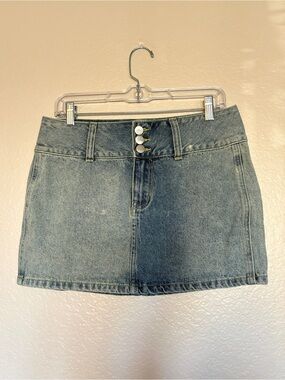 Ford x Forever 21 Medium Wash Denim Mini Skirt Blue Embroidered Patch Y2K 2000s